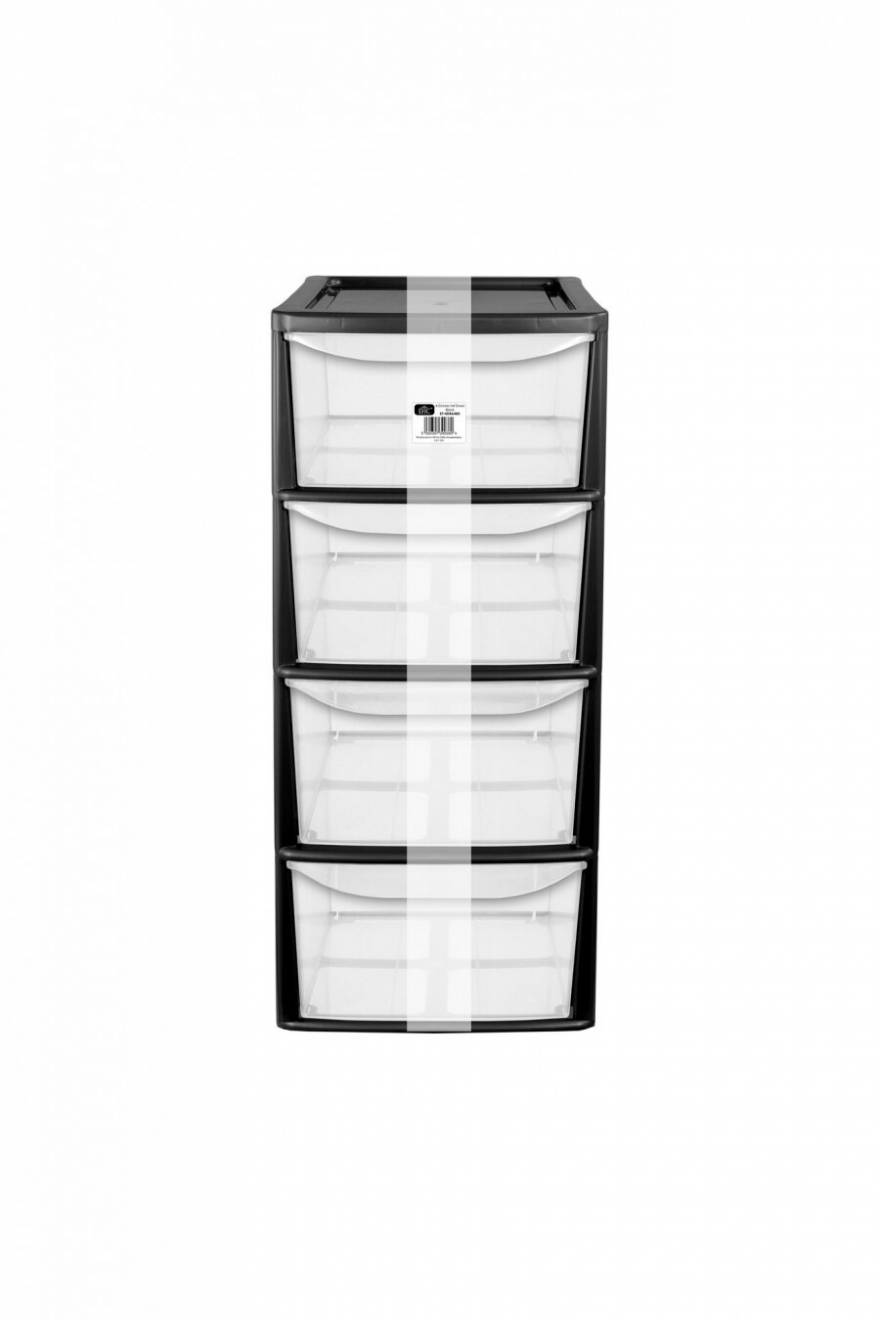 EHC A4 4 Drawer Tall Tower Plastic Storage Unit - Black	Frame