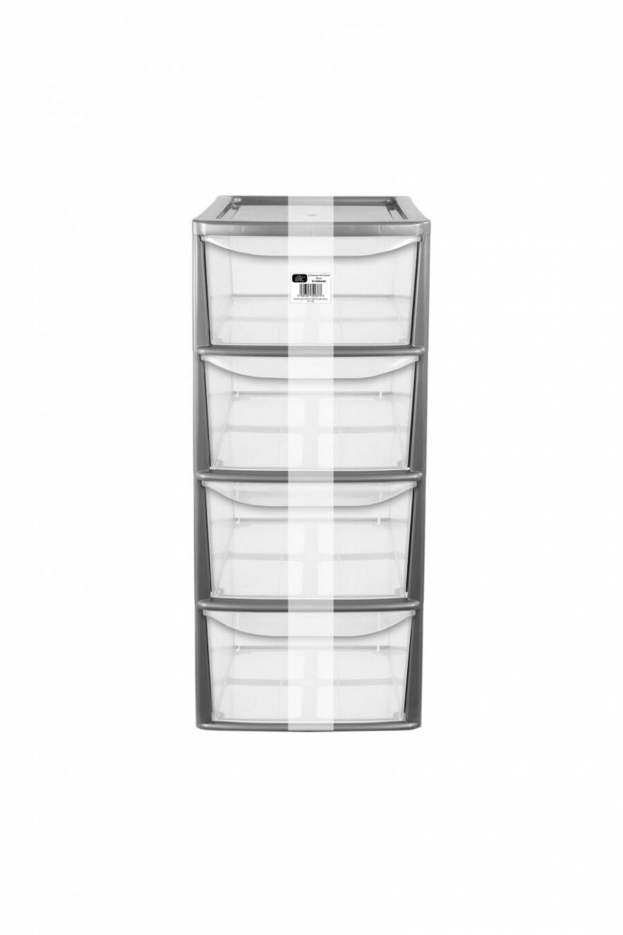 EHC A4 4 Drawer Tall Tower Plastic Storage Unit - Silver Frame