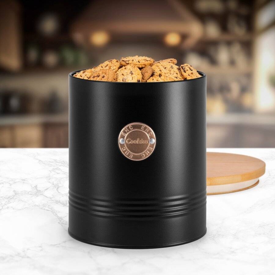 EHC Airtight Biscuit/Cookie Storage Canister With Airtight Lid, Black