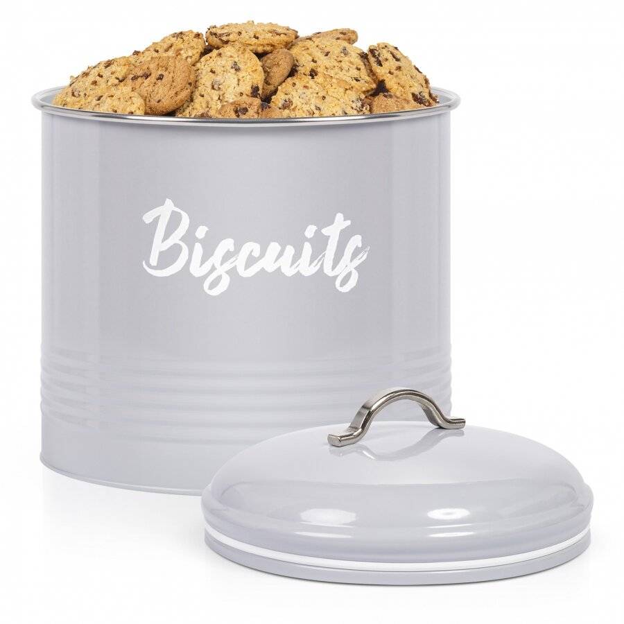 EHC Airtight Round Shaped Biscuit Storage Canister - Grey