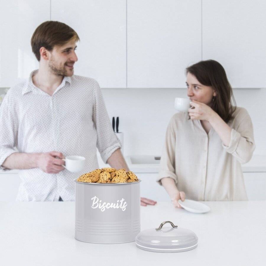 EHC Airtight Round Shaped Biscuit Storage Canister - Grey