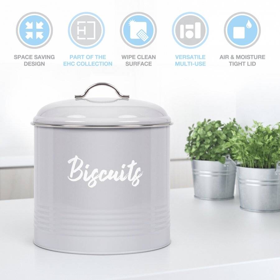 EHC Airtight Round Shaped Biscuit Storage Canister - Grey