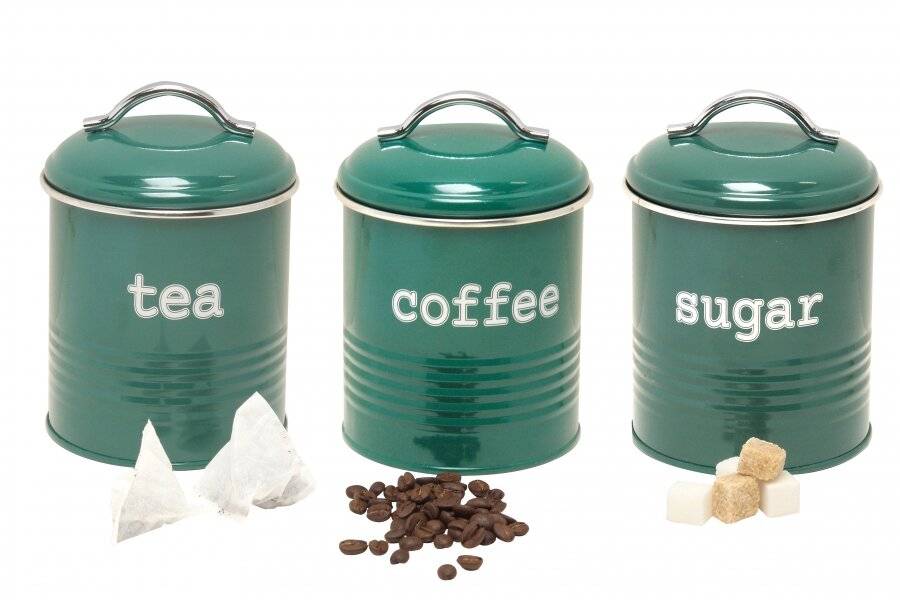 EHC Airtight Set of 3 Tea, Coffee & Sugar Storage Jars - Fjord Green