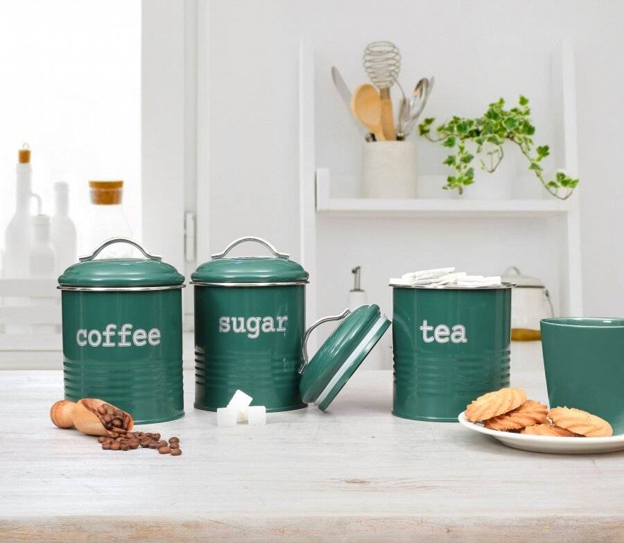 EHC Airtight Set of 3 Tea, Coffee & Sugar Storage Jars - Fjord Green