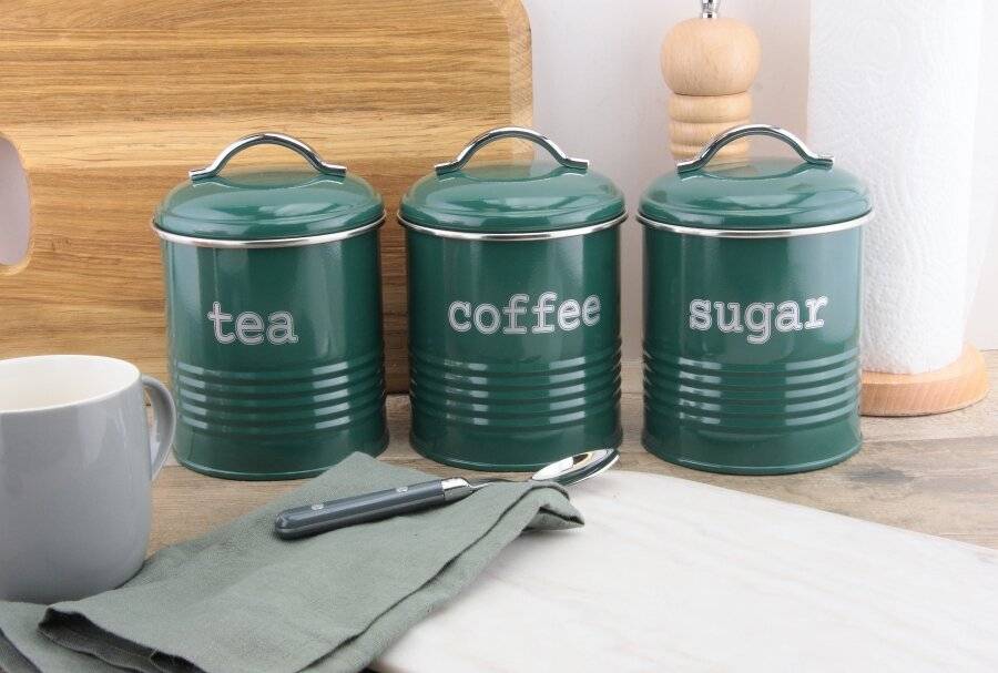 EHC Airtight Set of 3 Tea, Coffee & Sugar Storage Jars - Fjord Green