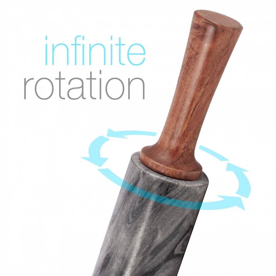 EHC Artisan Grey Marble Rolling Pin with Acacia Wood Stand