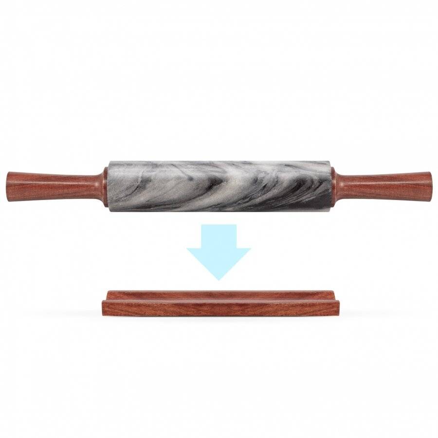 EHC Artisan Grey Marble Rolling Pin with Acacia Wood Stand