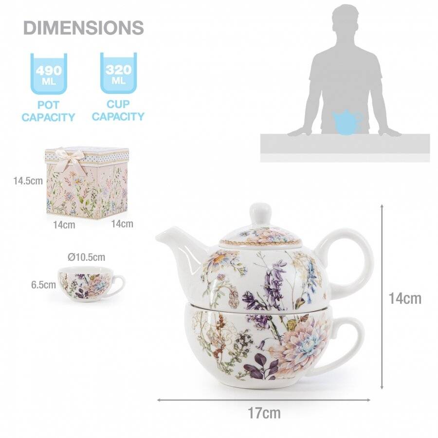 EHC Bell flowers Design Tea For One Tea-pot with Handle, Gift-Boxed