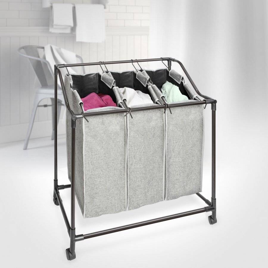Laundry Collector Removable With 3 Fabric Bags, Laundry on Wheels