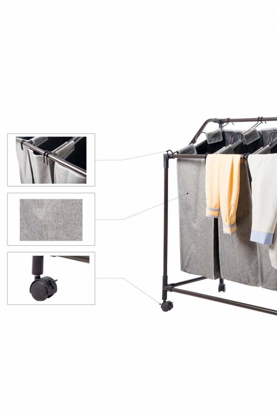 Laundry Collector Removable With 3 Fabric Bags, Laundry on Wheels