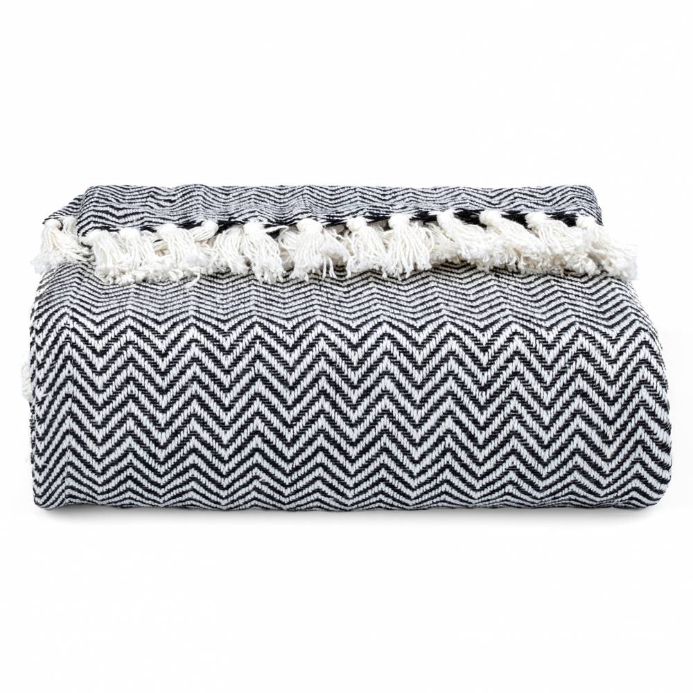 EHC Chevron Pattern Cotton Throw Blanket, Single- Black, 127 x 152cm
