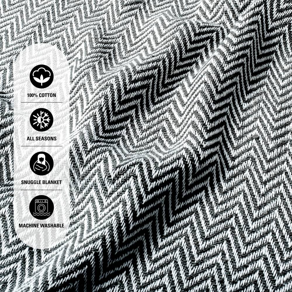 EHC Chevron Pattern Cotton Throw Blanket, Single- Black, 127 x 152cm