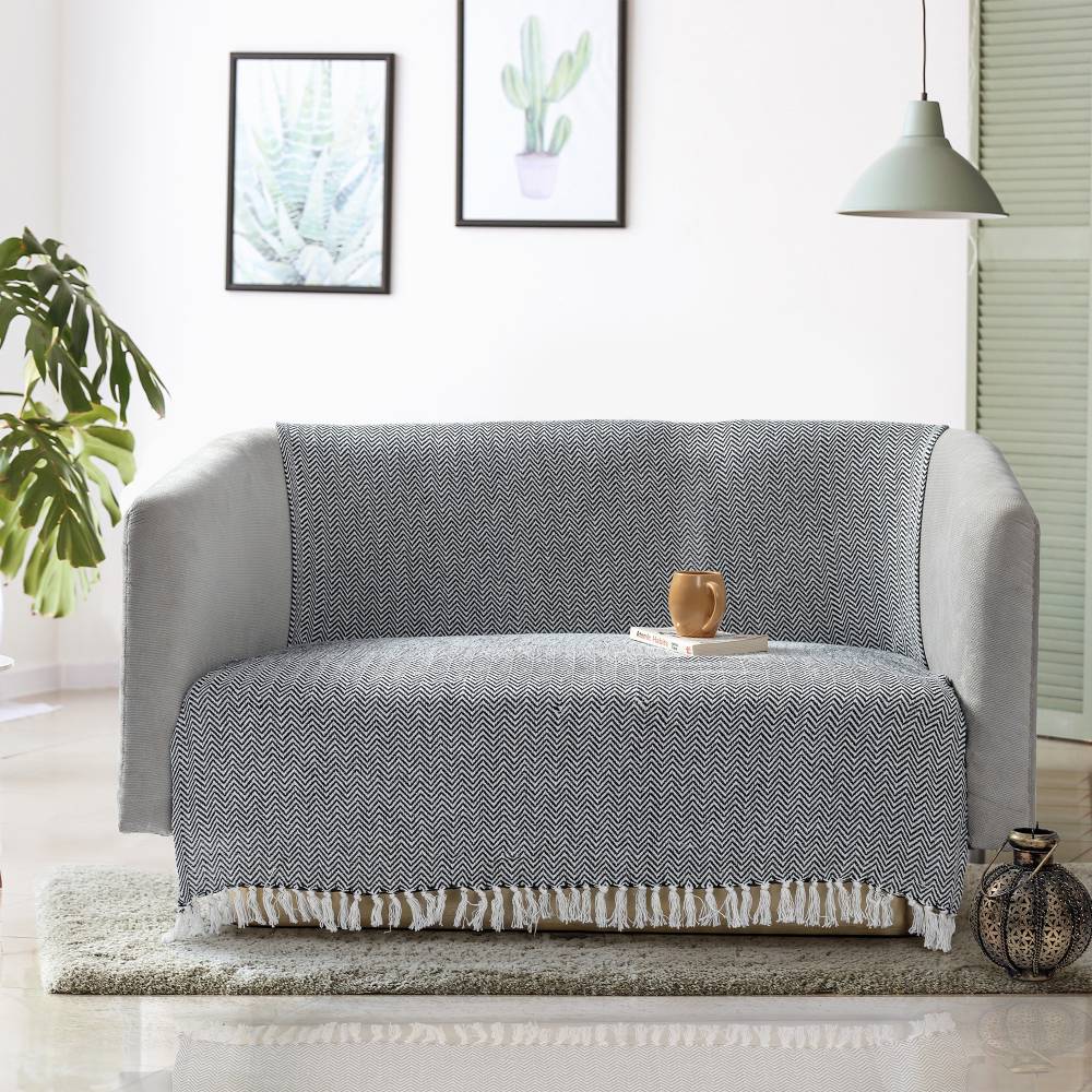 EHC Chevron Pattern Cotton Throw Blanket, Single- Black, 127 x 152cm