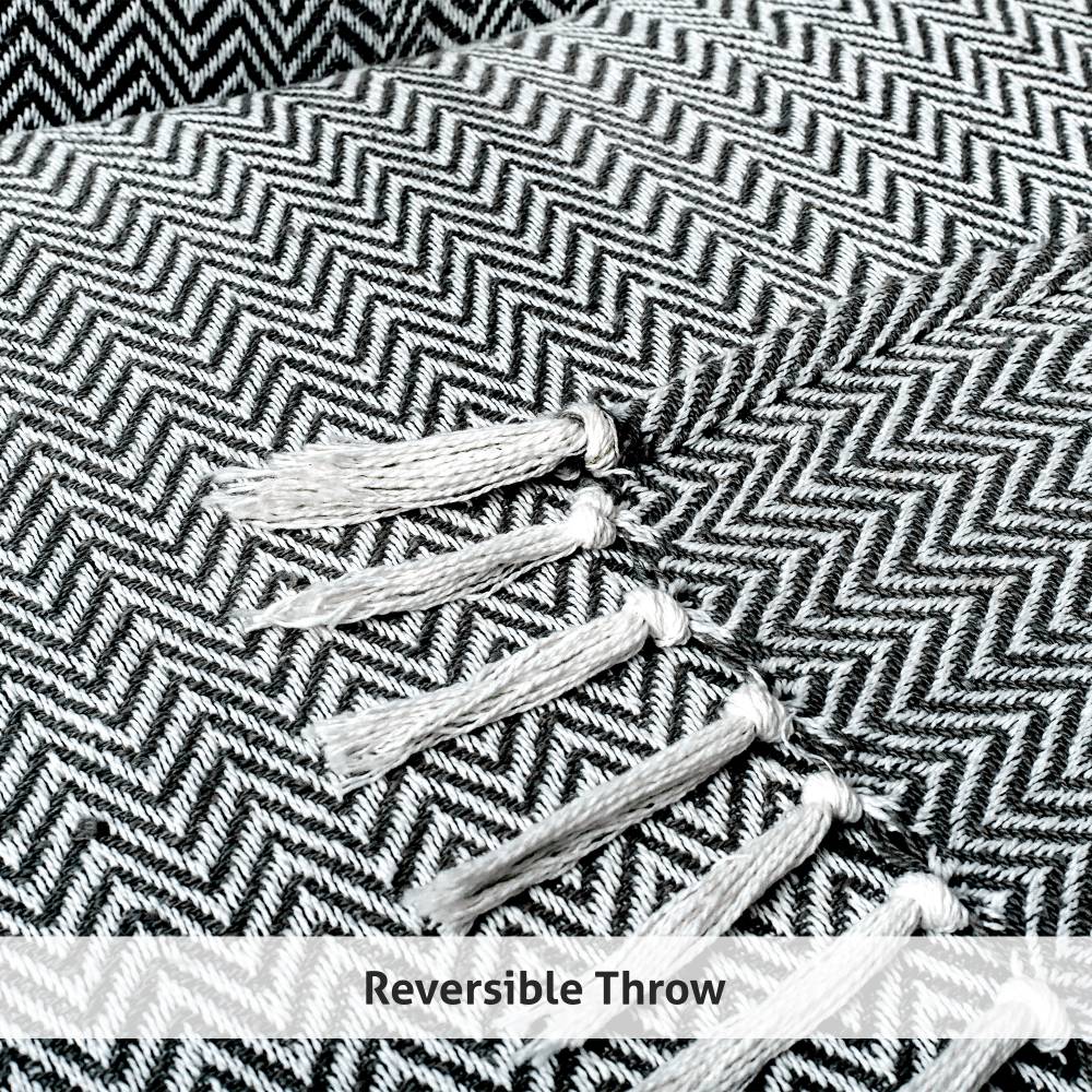 EHC Chevron Pattern Cotton Throw Blanket, Single- Black, 127 x 152cm