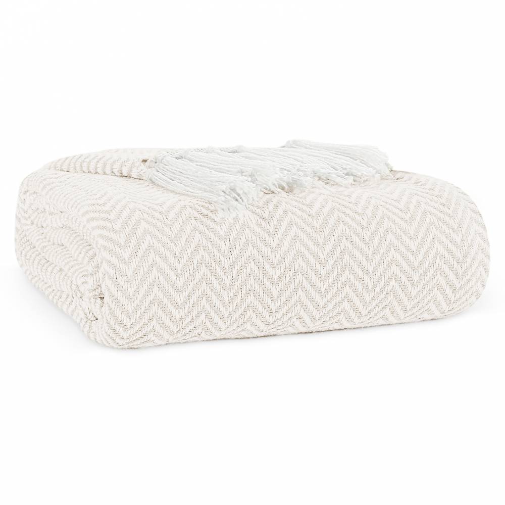 EHC Chevron Pattern Cotton Throw Blanket, Single - Ivory, 127 x 152cm