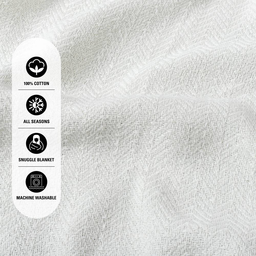 EHC Chevron Pattern Cotton Throw Blanket, Single - Ivory, 127 x 152cm