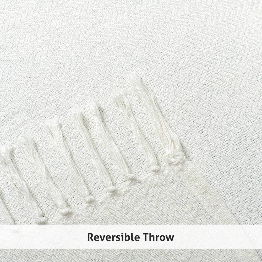 EHC Chevron Pattern Cotton Throw Blanket, Single - Ivory, 127 x 152cm
