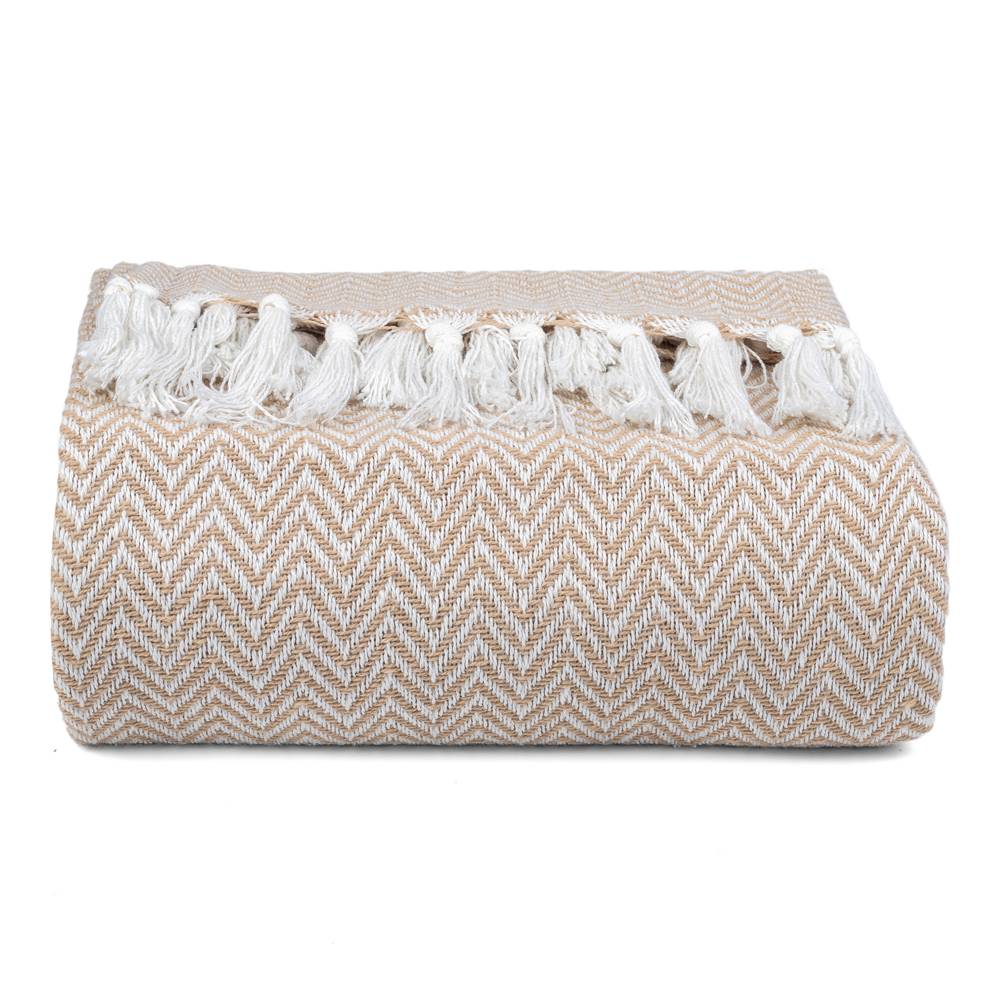 EHC Chevron Pattern Cotton Throw Blanket, Single - Tan, 127 x 152 cm