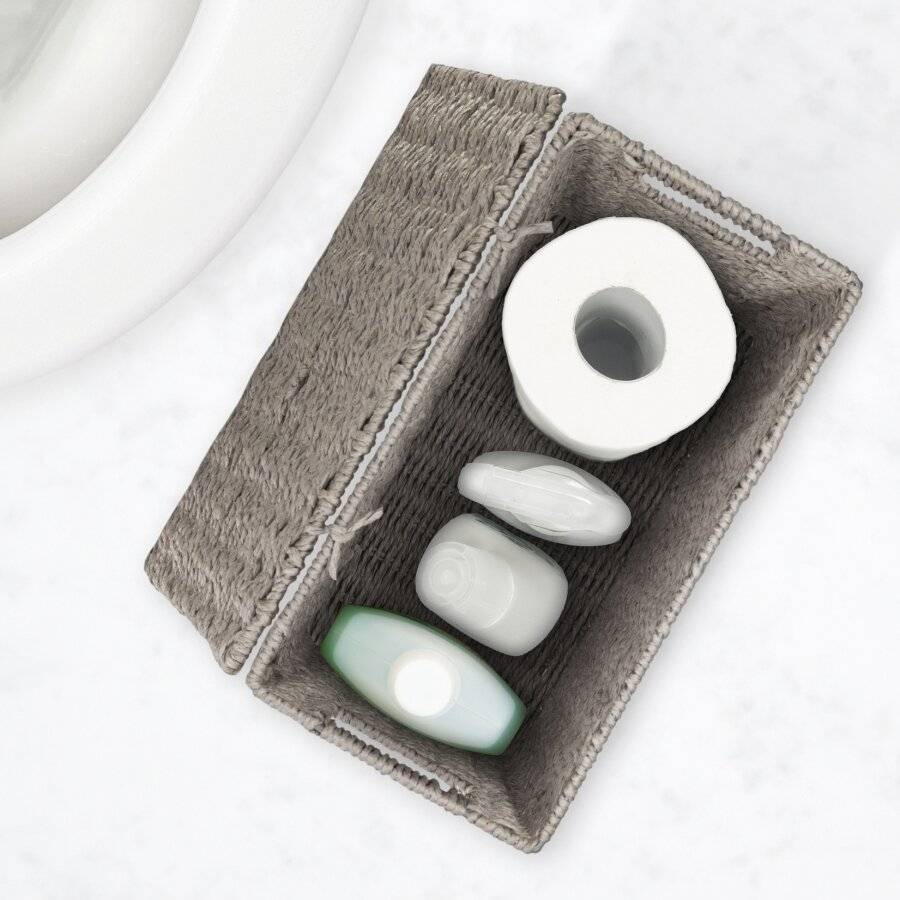 EHC Multi-Purpose Slimline Paper Rope Bathroom Storage Unit, Grey