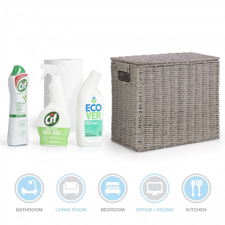 EHC Multi-Purpose Slimline Paper Rope Bathroom Storage Unit, Grey