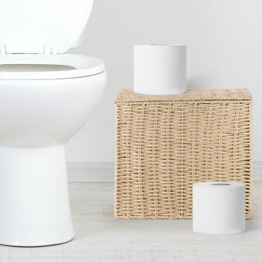 EHC Chic Handwoven Slimline Paper rope Bathroom Storage Unit, Khakhi