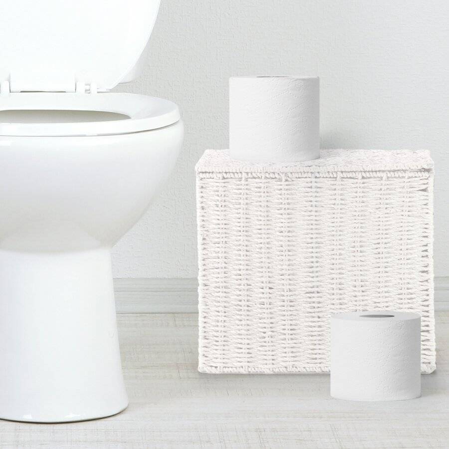 EHC Chic Handwoven Slimline Paper rope Bathroom Storage Unit, White
