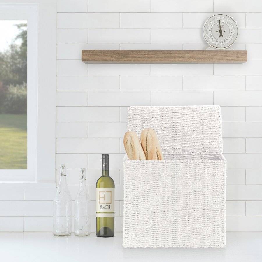 EHC Chic Handwoven Slimline Paper rope Bathroom Storage Unit, White