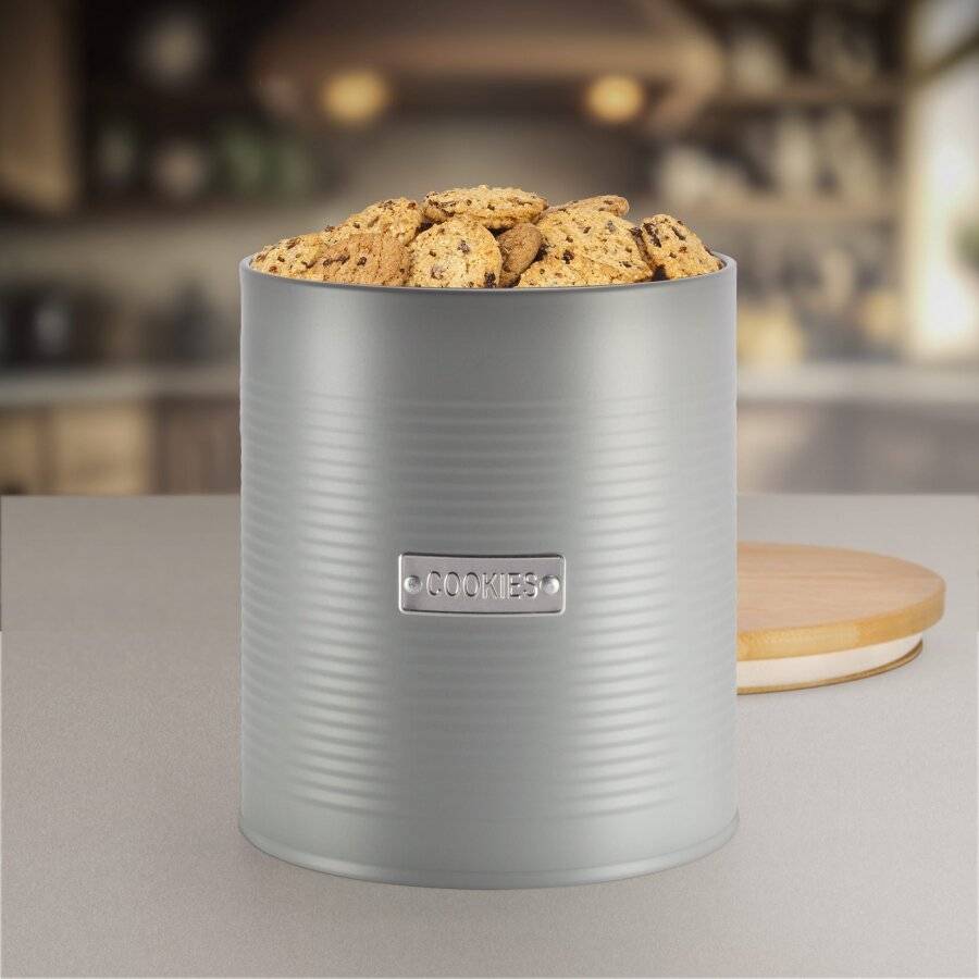 EHC Cookie/Biscuit Jar Air-tight Canister, Grey, 2.8L, Dia.16 x H18cm