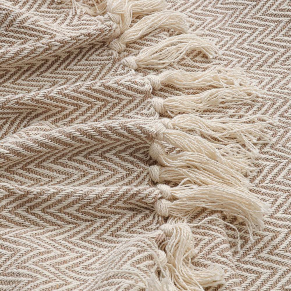 EHC Cotton Zig Zag Handwoven Single Bed or Armchair Throw - Beige