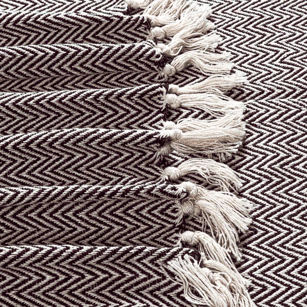 EHC Cotton Zig Zag Handwoven Single Bed or Armchair Throw - Chocolate