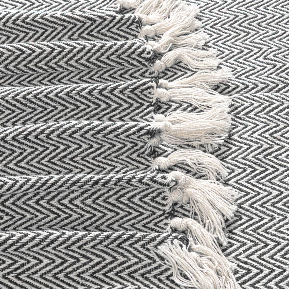EHC Cotton Zig Zag Handwoven Single Bed or Armchair Throw - Grey