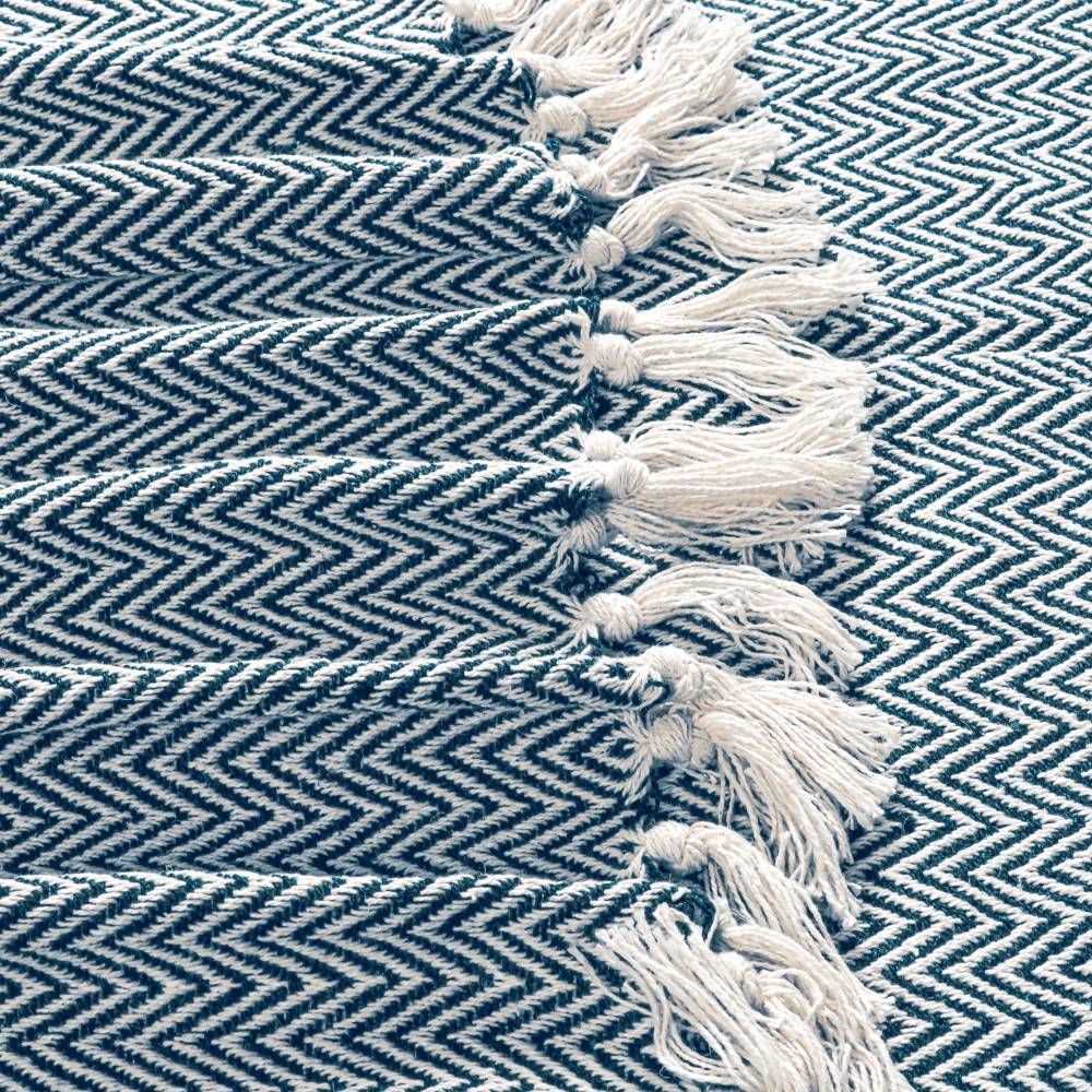 EHC Cotton Zig Zag Handwoven Single Bed or Armchair Throw - Peacock