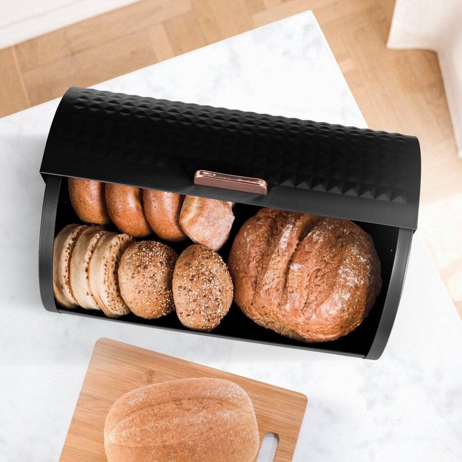 EHC Diamond Pattern Bread Storage Black Roll-Top Bread Bin