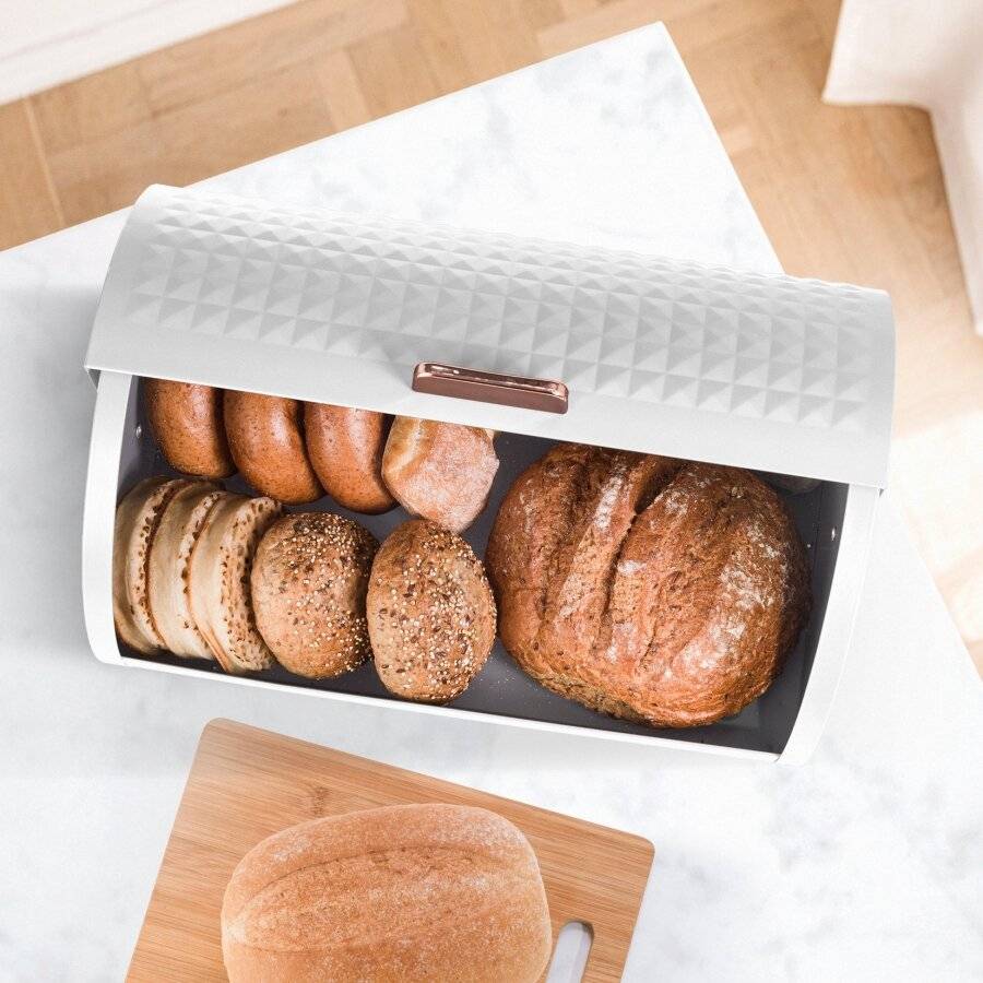 EHC Diamond Pattern Bread Storage White Roll-Top Bread Bin