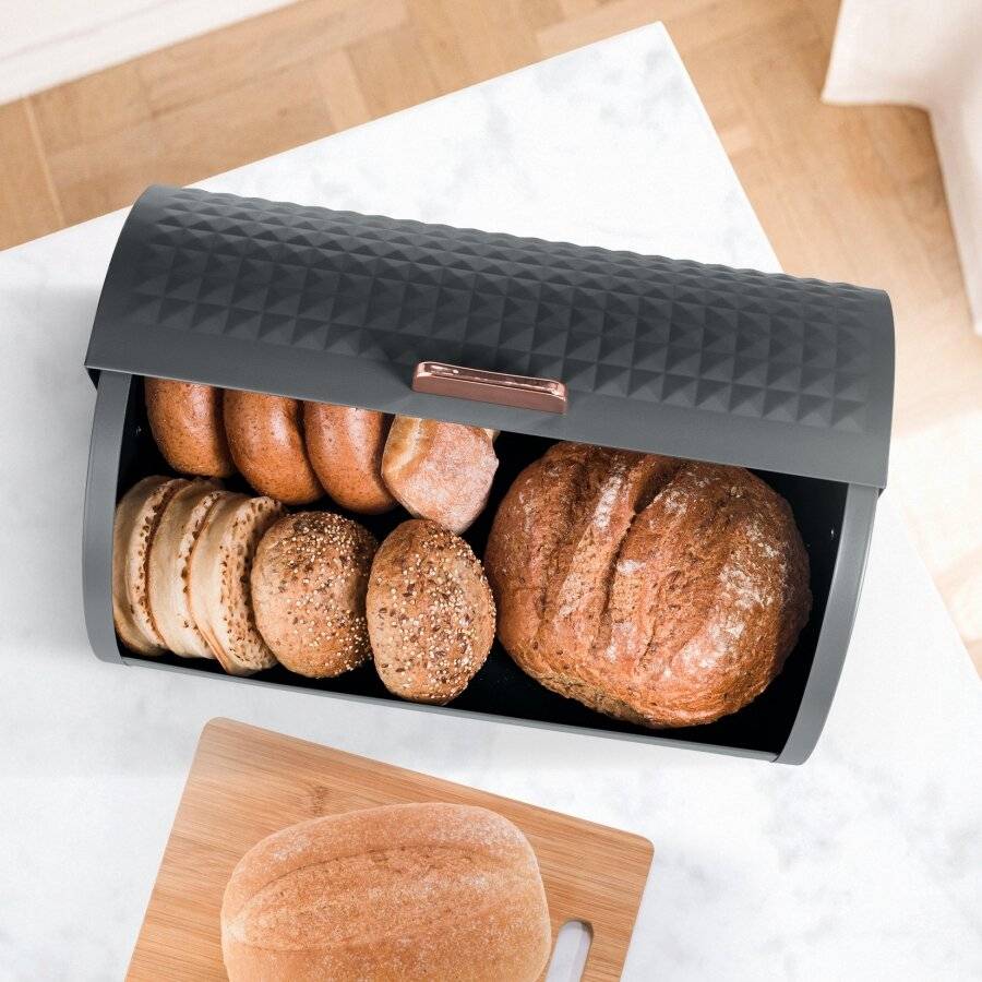 EHC Diamond Pattern Bread Storage Grey Roll-Top Bread Bin