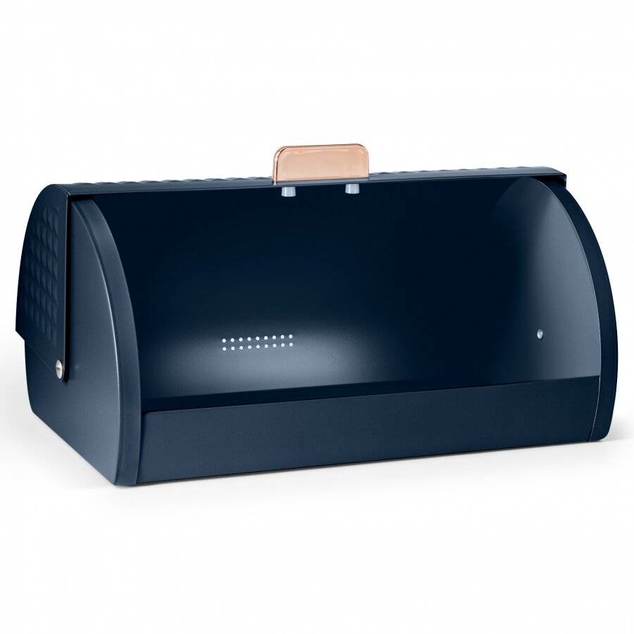 EHC Diamond Pattern Bread Storage Navy Blue Roll-Top Bread Bin