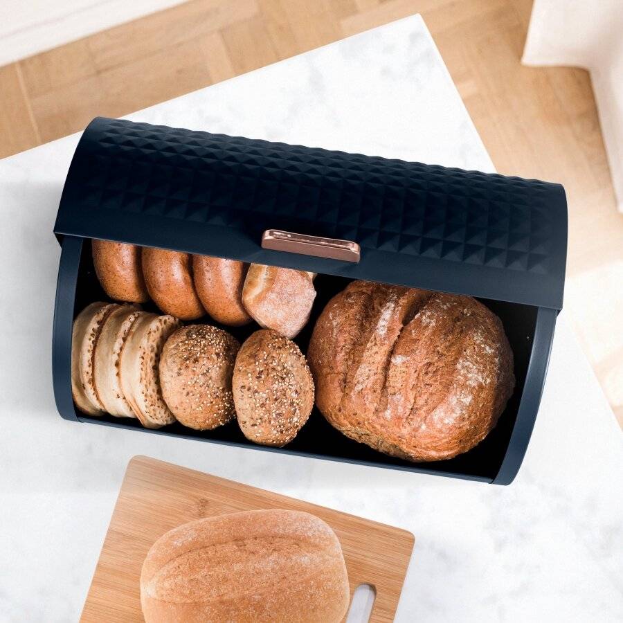 EHC Diamond Pattern Bread Storage Navy Blue Roll-Top Bread Bin