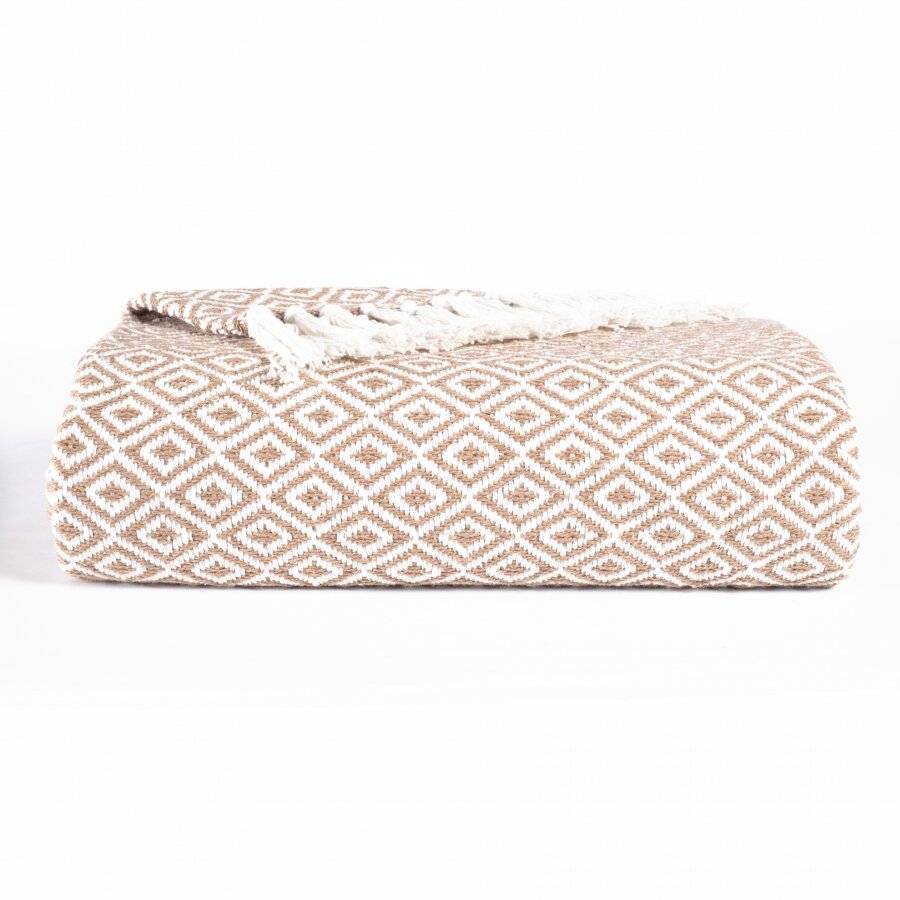 EHC Diamond Soft Cotton Double Throw, 150 x 200 cm, Large, Beige