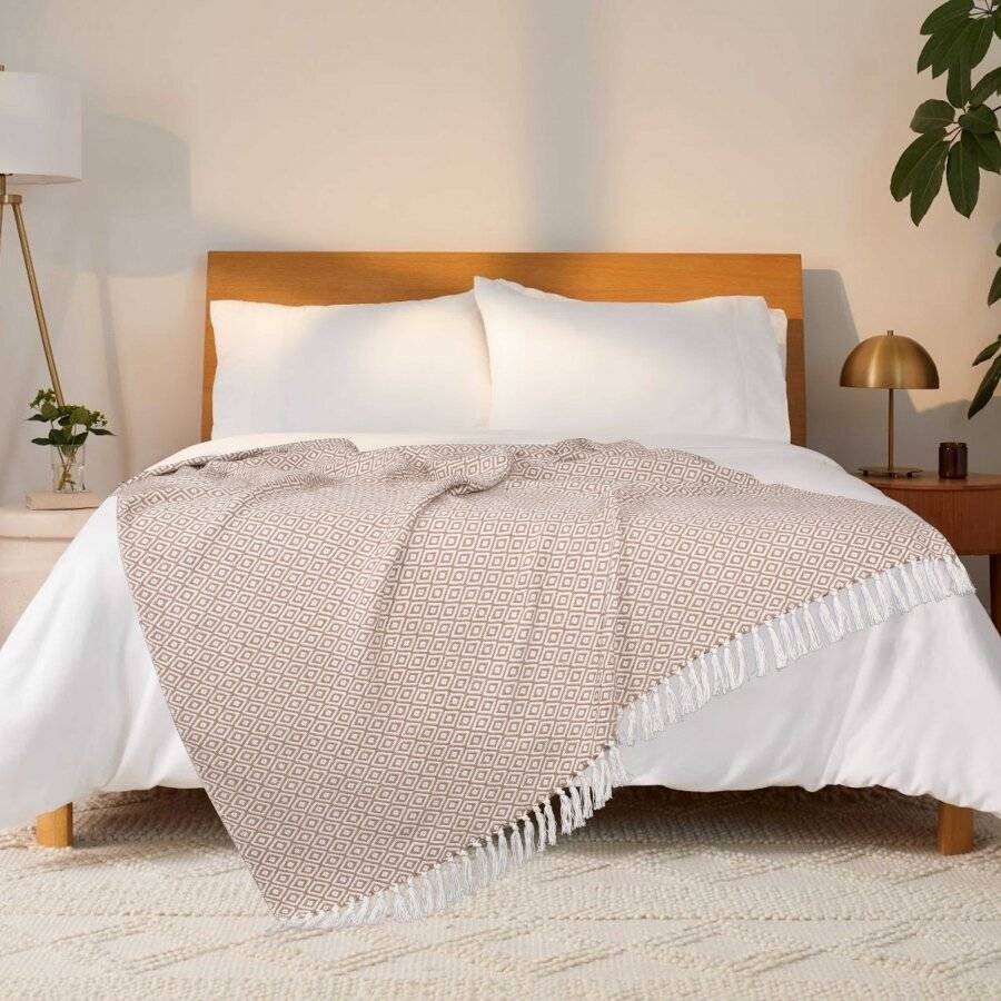 EHC Diamond Soft Cotton Double Throw, 150 x 200 cm, Large, Beige