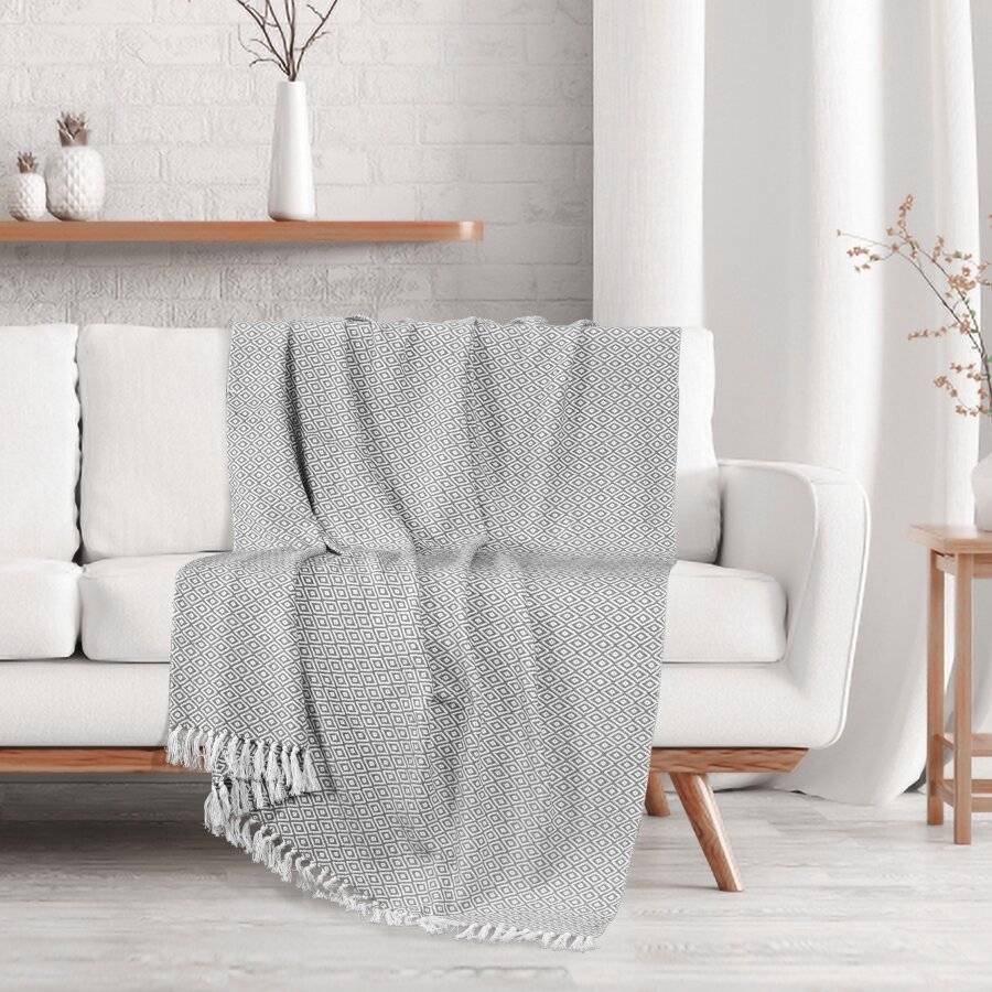 EHC Diamond Soft Cotton Double Throw, 150 x 200 cm, Large, Grey