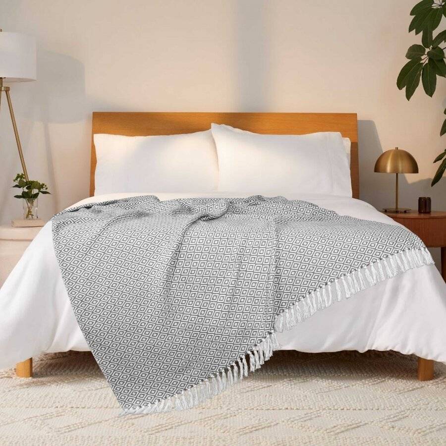 EHC Diamond Soft Cotton Double Throw, 150 x 200 cm, Large, Grey