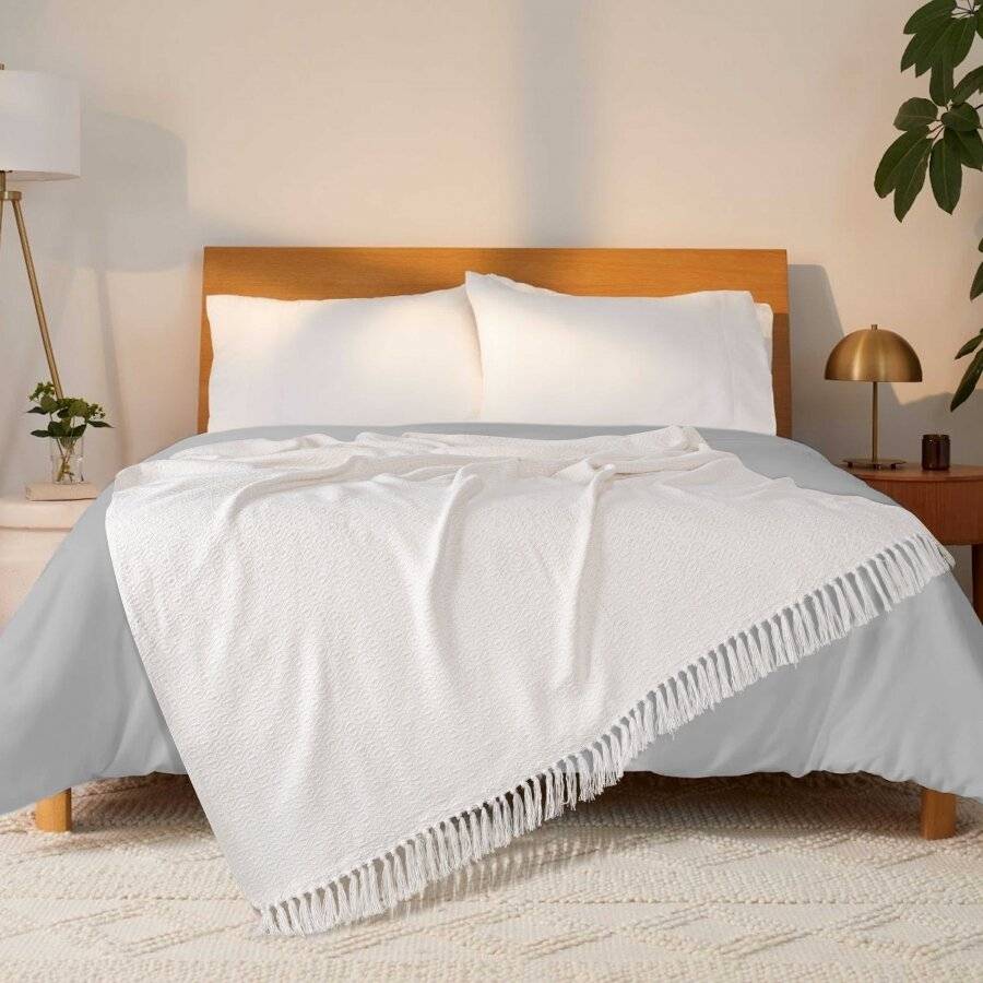 EHC Diamond Soft Cotton Double Throw, 150 x 200 cm, Large, Ivory