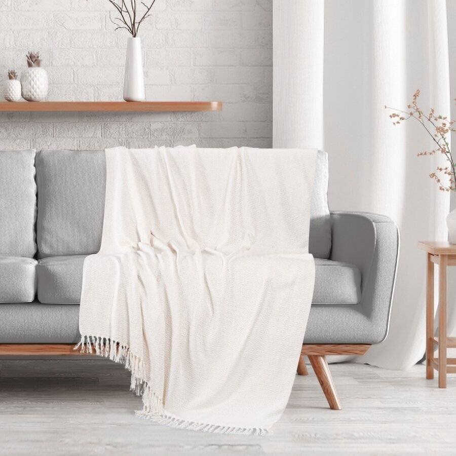 EHC Diamond Soft Cotton Double Throw, 150 x 200 cm, Large, Ivory