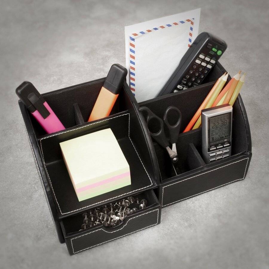 EHC Faux Leather Desk Stationery Storage Organizer - Black