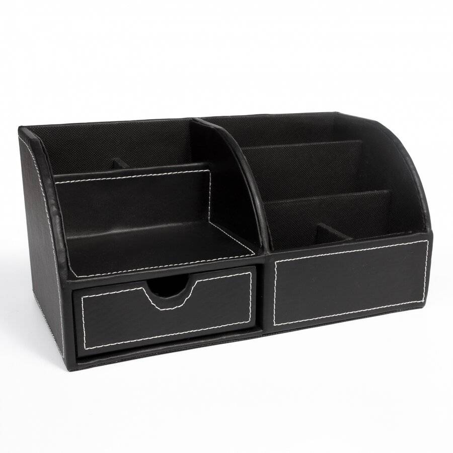 EHC Faux Leather Desk Stationery Storage Organizer - Black