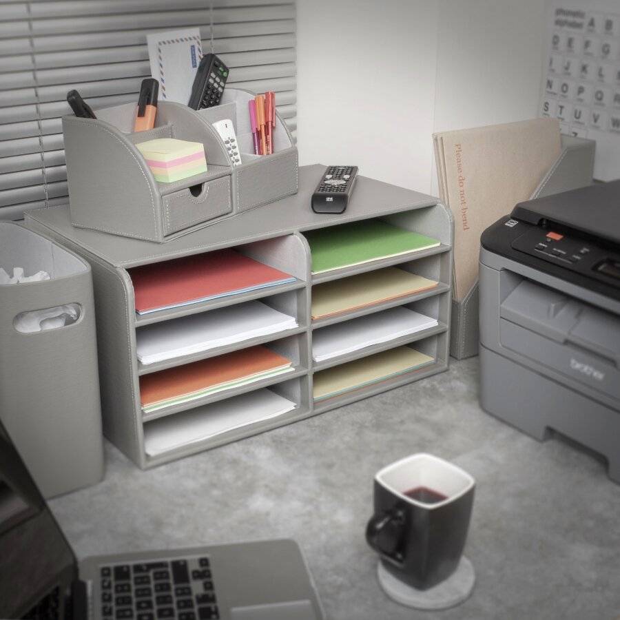 EHC Faux Leather Desk Stationery Storage Organizer - Grey