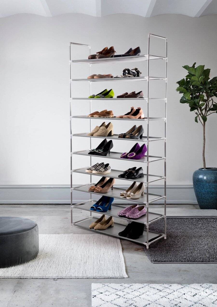 10 tier shoe rack on 10 Tier Maximum Capacity Metal Shoe Organizer With Non Woven Grey