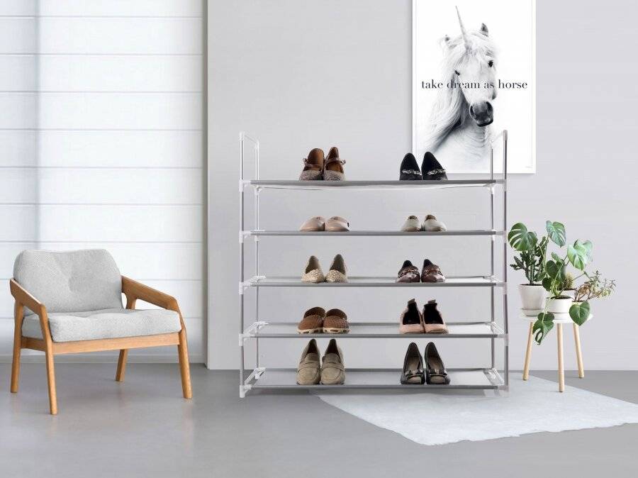 5 Tier Large Capacity Metal Shoe Organizer With Covers - Grey