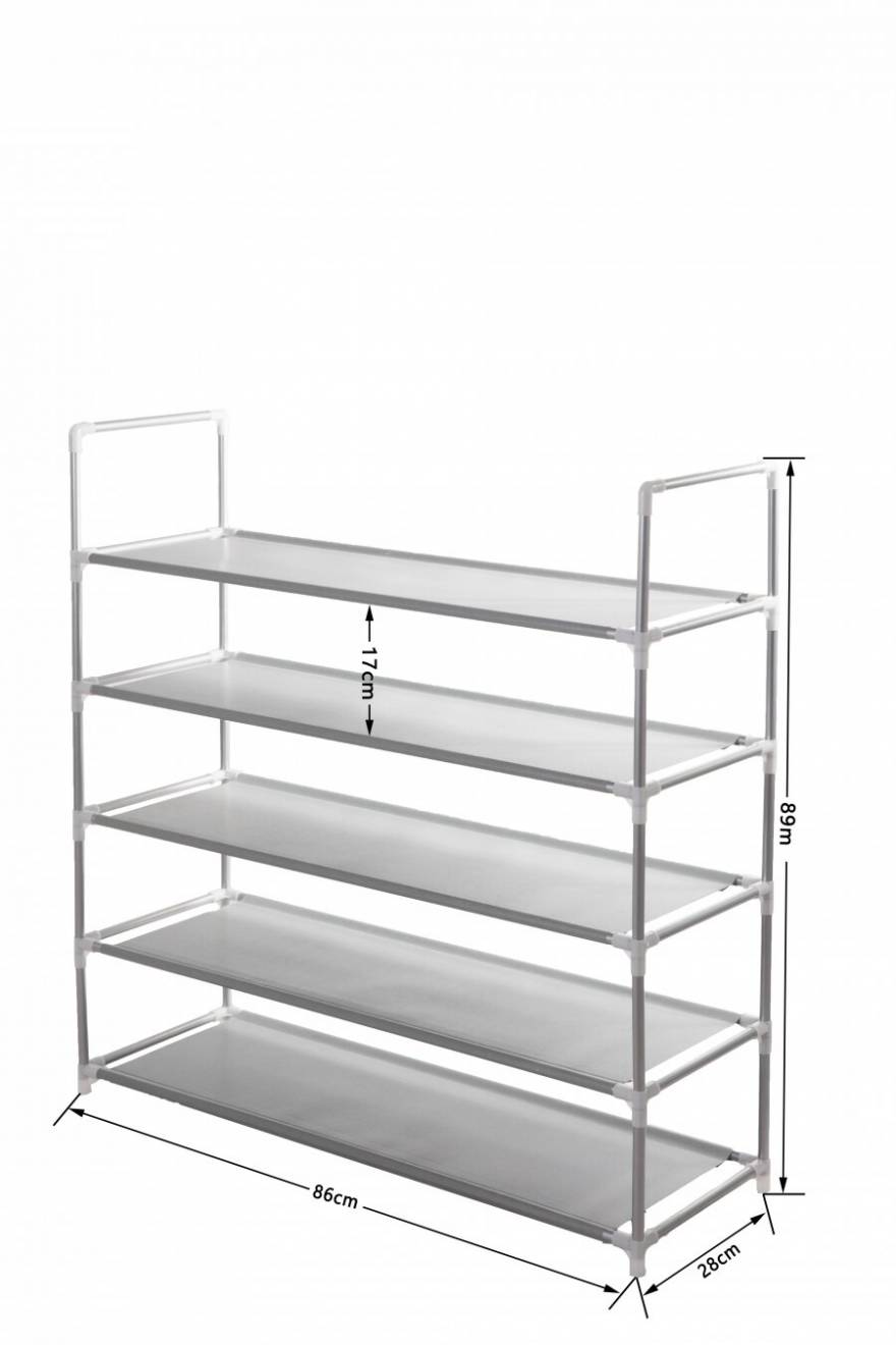 5 Tier Large Capacity Metal Shoe Organizer With Covers - Grey