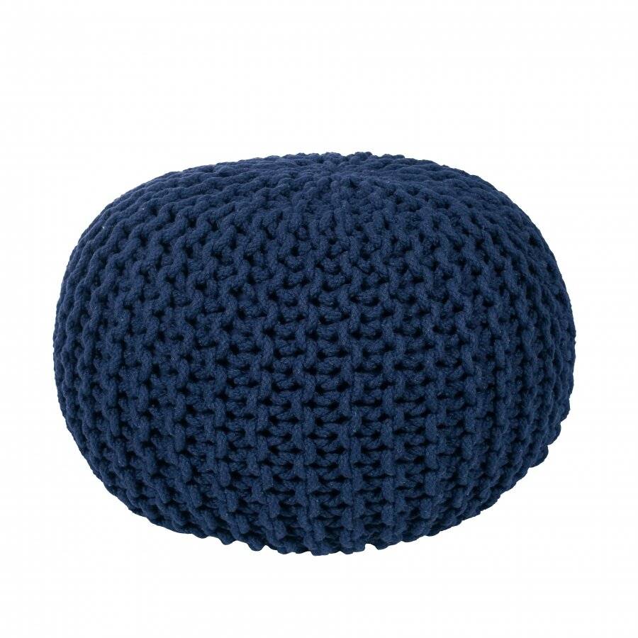 EHC Hand Knitted Chunky Double Braided Cotton Pouffe - Navy Blue